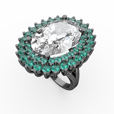 Swarovski ve yeşil kuvars 925 ayar siyah rodyum kaplama gümüş yüzük