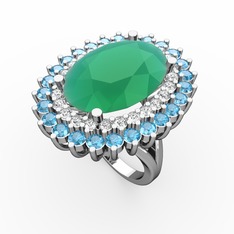 Neşe Yüzük - Kök zümrüt, pırlanta ve akuamarin 14 ayar beyaz altın yüzük (0.936 karat) #rwc2g7