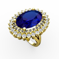 Lab safir, dumanlı kuvars ve swarovski 925 ayar altın kaplama gümüş yüzük