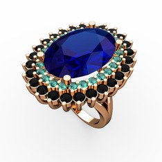 Neşe Yüzük - Lab safir, yeşil kuvars ve siyah zirkon 18 ayar rose altın yüzük #spomda