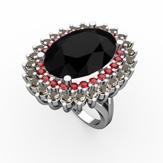 Neşe Yüzük - Siyah zirkon, garnet ve dumanlı kuvars 18 ayar beyaz altın yüzük #st549a