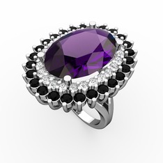 Neşe Yüzük - Ametist, swarovski ve siyah zirkon 925 ayar gümüş yüzük #sytet0