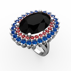 Neşe Yüzük - Siyah zirkon, garnet ve lab safir 925 ayar gümüş yüzük #tarbie