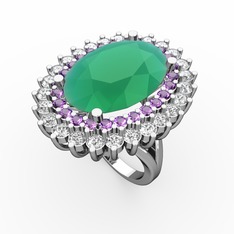 Neşe Yüzük - Kök zümrüt, ametist ve swarovski 14 ayar beyaz altın yüzük #tgbv20