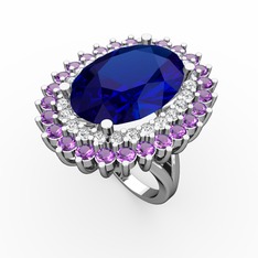 Neşe Yüzük - Lab safir, swarovski ve ametist 8 ayar beyaz altın yüzük #tmudag