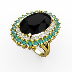 Neşe Yüzük - Siyah zirkon, beyaz zirkon ve yeşil kuvars 14 ayar altın yüzük #tpja8d