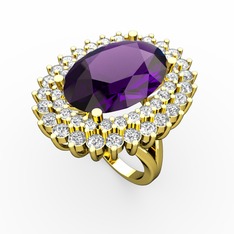 Neşe Yüzük - Ametist, swarovski ve pırlanta 14 ayar altın yüzük (1.56 karat) #ty2tn1