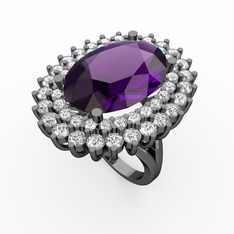 Neşe Yüzük - Ametist, swarovski ve pırlanta 925 ayar siyah rodyum kaplama gümüş yüzük (1.56 karat) #u3s9zo