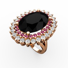 Neşe Yüzük - Siyah zirkon, rodolit garnet ve swarovski 14 ayar rose altın yüzük #u7m8vx