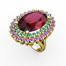 Rodolit garnet, yeşil kuvars ve ametist 925 ayar altın kaplama gümüş yüzük