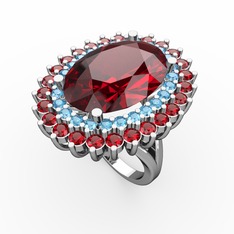 Garnet ve akuamarin 925 ayar gümüş yüzük