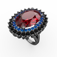 Neşe Yüzük - Garnet, lab safir ve siyah zirkon 925 ayar siyah rodyum kaplama gümüş yüzük #uefr2y