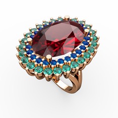 Neşe Yüzük - Garnet, lab safir ve yeşil kuvars 18 ayar rose altın yüzük #uk6t1n
