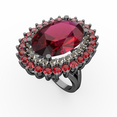 Neşe Yüzük - Rodolit garnet, dumanlı kuvars ve garnet 925 ayar siyah rodyum kaplama gümüş yüzük #ummewm