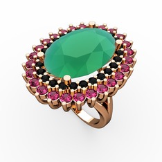 Neşe Yüzük - Kök zümrüt, siyah zirkon ve rodolit garnet 18 ayar rose altın yüzük #uoi77u