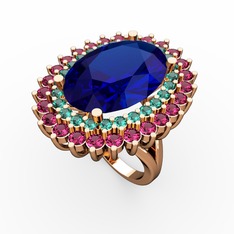 Lab safir, yeşil kuvars ve rodolit garnet 925 ayar rose altın kaplama gümüş yüzük