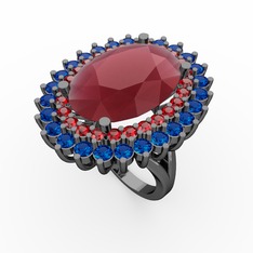 Neşe Yüzük - Kök yakut, garnet ve lab safir 925 ayar siyah rodyum kaplama gümüş yüzük #utwxcj