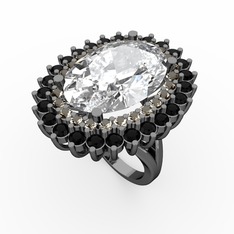 Swarovski, dumanlı kuvars ve siyah zirkon 925 ayar siyah rodyum kaplama gümüş yüzük
