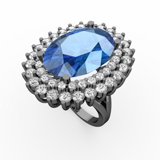 Neşe Yüzük - Akuamarin, pırlanta ve swarovski 925 ayar siyah rodyum kaplama gümüş yüzük (0.936 karat) #uy0d9e