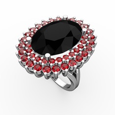 Neşe Yüzük - Siyah zirkon ve garnet 18 ayar beyaz altın yüzük #v5j3xz