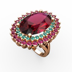 Neşe Yüzük - Rodolit garnet ve yeşil kuvars 18 ayar rose altın yüzük #vgig0r