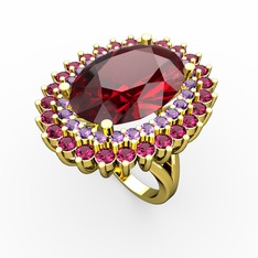 Garnet, ametist ve rodolit garnet 14 ayar altın yüzük