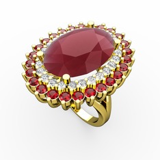 Neşe Yüzük - Kök yakut, pırlanta ve garnet 14 ayar altın yüzük (0.936 karat) #vzd3xj