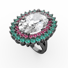 Neşe Yüzük - Swarovski, rodolit garnet ve yeşil kuvars 925 ayar siyah rodyum kaplama gümüş yüzük #w42pcy