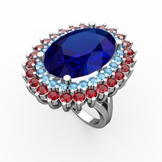 Lab safir, akuamarin ve garnet 925 ayar gümüş yüzük