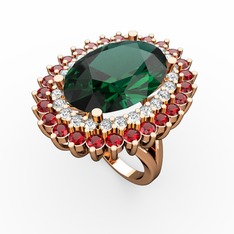 Neşe Yüzük - Yeşil kuvars, pırlanta ve garnet 925 ayar rose altın kaplama gümüş yüzük (0.936 karat) #wruxnh