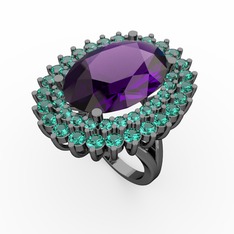 Neşe Yüzük - Ametist ve yeşil kuvars 925 ayar siyah rodyum kaplama gümüş yüzük #wurtxq