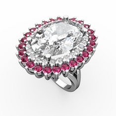 Swarovski, beyaz zirkon ve rodolit garnet 925 ayar gümüş yüzük