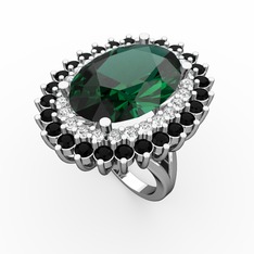 Neşe Yüzük - Yeşil kuvars, swarovski ve siyah zirkon 8 ayar beyaz altın yüzük #wydgg1