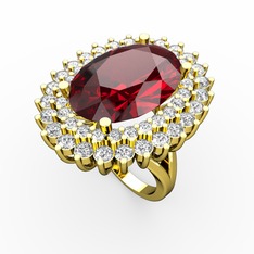 Garnet, beyaz zirkon ve swarovski 8 ayar altın yüzük
