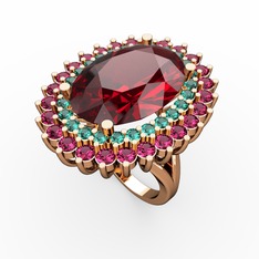Garnet, yeşil kuvars ve rodolit garnet 925 ayar rose altın kaplama gümüş yüzük