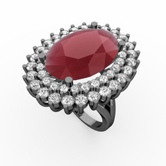 Neşe Yüzük - Kök yakut, swarovski ve pırlanta 925 ayar siyah rodyum kaplama gümüş yüzük (1.56 karat) #x5eokb