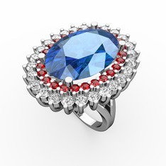 Neşe Yüzük - Akuamarin, garnet ve pırlanta 14 ayar beyaz altın yüzük (1.56 karat) #xgwh7o