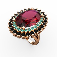 Rodolit garnet, yeşil kuvars ve siyah zirkon 925 ayar rose altın kaplama gümüş yüzük