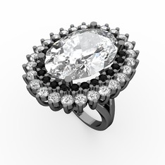 Neşe Yüzük - Swarovski, siyah zirkon ve beyaz zirkon 925 ayar siyah rodyum kaplama gümüş yüzük #xpfv9u
