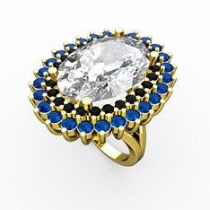 Neşe Yüzük - Swarovski, siyah zirkon ve lab safir 8 ayar altın yüzük #xrk53m