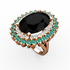 Neşe Yüzük - Siyah zirkon, swarovski ve yeşil kuvars 925 ayar rose altın kaplama gümüş yüzük #xwtykn