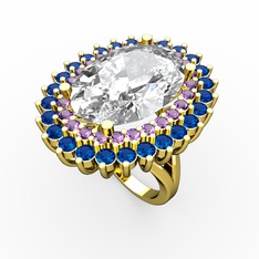 Beyaz zirkon, ametist ve lab safir 8 ayar altın yüzük