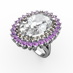 Neşe Yüzük - Swarovski, dumanlı kuvars ve ametist 925 ayar gümüş yüzük #y2wdfd