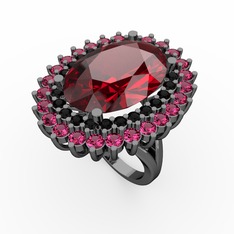 Neşe Yüzük - Garnet, siyah zirkon ve rodolit garnet 925 ayar siyah rodyum kaplama gümüş yüzük #y4pbrx