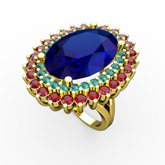 Lab safir, yeşil kuvars ve garnet 925 ayar altın kaplama gümüş yüzük