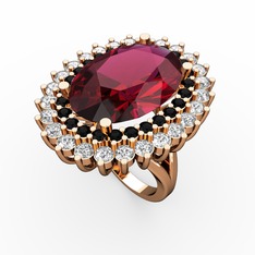 Neşe Yüzük - Rodolit garnet, siyah zirkon ve swarovski 925 ayar rose altın kaplama gümüş yüzük #yk4tok