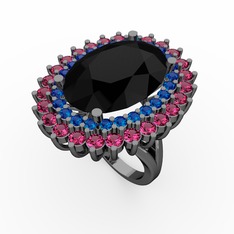 Siyah zirkon, lab safir ve rodolit garnet 925 ayar siyah rodyum kaplama gümüş yüzük