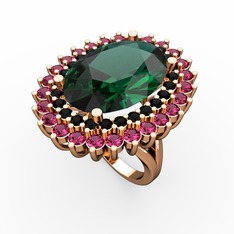 Yeşil kuvars, siyah zirkon ve rodolit garnet 14 ayar rose altın yüzük