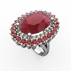 Neşe Yüzük - Kök yakut, dumanlı kuvars ve garnet 8 ayar beyaz altın yüzük #yqze6s