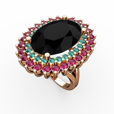 Neşe Yüzük - Siyah zirkon, yeşil kuvars ve rodolit garnet 18 ayar rose altın yüzük #yvzc8v